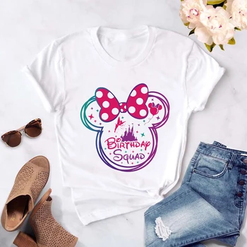 Disney Narodeniny Družstvo T Shirt Ženy Minnie Mouse Prvok Sladké Módne Ropa Estetické Mujer Španielsko Mestskej Bežné Topy T-shirts