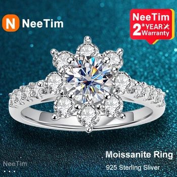 NeeTim 2ct Moissanite Prstene pre Ženy, Zásnubný Dar Slnka, Kvet Diamond 925 Sterling Silver Ring Jemné Šperky s Certifikátom