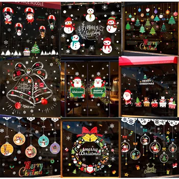 Vianočné Samolepky Na Stenu Dvojité Bočné Statické Nálepky Sobov Snowflake Bell Vianočný Strom Okno Izba Plagát Nový Rok Dekor Nálepky