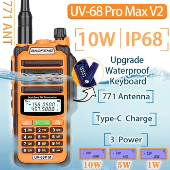 2022 Nové Baofeng UV-68 Pro MAX Vodotesný IP68 Walkie Talkie Vysoký Výkon CB Ham VHF UHF Dlhý Rad Upgrade UV9R obojsmerná Rádiová