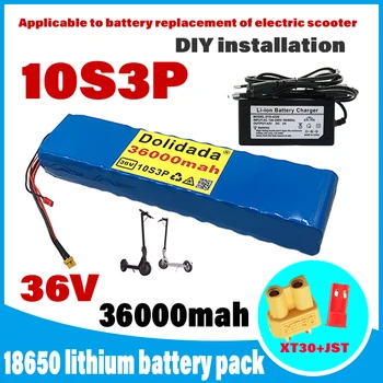 10s3p 36V batérie 36ah 18650 lítiové batérie, 36000mah 250w-500w 42V vhodné pre elektrické scooter BMS 36V skúter batérie