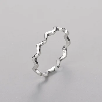 Móda 100% 925 Sterling Silver Minimalistický Jednoduché Tenká Čiara, Krivka Vlne Prsta Prstene Pre Ženy Nastaviteľné Jemné Šperky