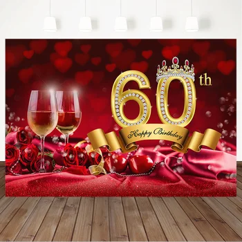 Šťastný 60. Narodeniny Pozadie Červené Ruže Šampanské Šesťdesiat Narodeniny Fotografie Pozadí Ruby Zlatá Koruna Strany Banner Pozadia
