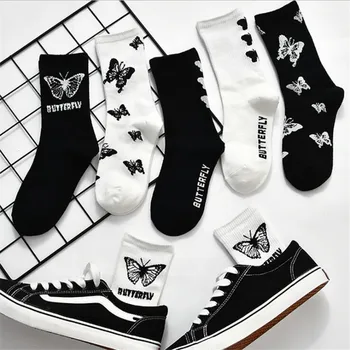 Nový Zábavný Motýľ Ponožky Ženy Streetwear Harajuku Posádky Ponožky Hiphop Sakteboard Ponožky Fashion White Meias Dropshipping Dodanie