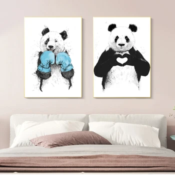 Detská Izba Roztomilý Zvierat Plátno na Maľovanie Vytlačí Panda Srdce Gesto Box Wall Art Plagáty Škôlky Obrázok pre Deti Izba Dekor