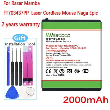 Wisecoco 2000mAh FT803437PA LP083442A Batérie Pre Razer Mamba FT703437PP RC03-001201 Cordless Laser Mouse Naga Epic Nové Produkty