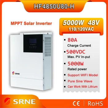 SRNE 5KW MPPT 80A Solar Hybrid Invertor 48VDC 110V120VAC Čistá Sínusová Vlna Off-Grid Invertor 500VDC PV Vstupné Napätie s WiFi