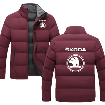 Zimné zips Bundy hrubé top Škoda auto logo tlače 2021new Mužov príležitostné športové čalúnená oblečenie Outdoor bunda fleece golier