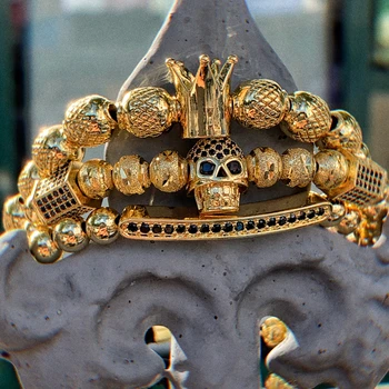 Luxusné Royal Crown Lebky Kúzlo Náramok Muži Móda 2020 Jedinečný Dizajn, Zlatá Farba Pletená Nastaviteľné Náramok Pulseira Bileklik