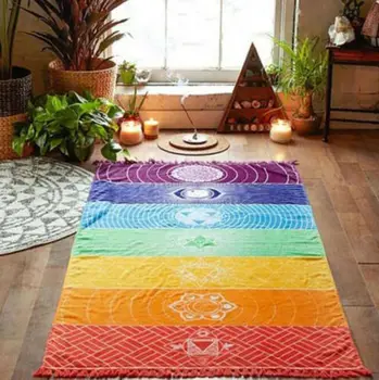 AA Bohemia Stene Visí India Mandala Deka 7 Čakra Gobelín Rainbow Yoga Mat