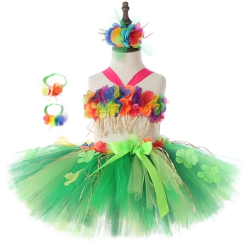 Hawaii Hula Kvety Dievčatá Tutu Sukne Nastaviť Načechraný Deti Detský Karneval Narodeninovej Párty Sukne Oblečenie Dievčatá Výkon Kostýmy