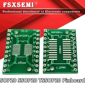 10pcs/veľa SOP20 SSOP20 TSSOP20 na DIP20 Pinboard SMD SIAHNUŤ Adaptér 0.65 mm/1.27 mm 2.54 mm DIP Pin PCB Prenos Rada