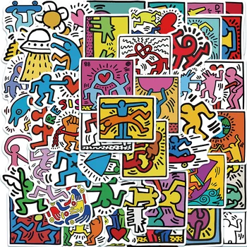 10/30/50pcs Keith Haring Cartoon Nálepky na Notebook, Motocykel Batožiny Fľaša na Vodu z PVC Graffiti Odtlačkový Nálepky Klasické Deti Hračka