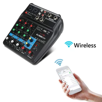 4 Kanály zvuku Zvuk zvukový Pult Prenosný Mini Miešanie DJ Konzoly Bluetooth-kompatibilné s USB 48V Phantom Power pre Prehrávanie Záznamu