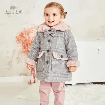 DB14567 dave bella zimné baby dievčatá módne vymeniteľné luk koberčeky vatovaný kabát deti topy dieťa batoľa vrchné oblečenie