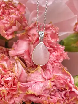 ANGLANG Rose Quartz Striebornej Farby s PRÍVESKOM, Prírodné Remeselné Kameň Reťazca Náhrdelník Nevesta Svadobné Zapojenie Jemné Šperky