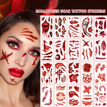 10 Ks Halloween Zombie Jazvy Vody Prenos Stehov Krvi Falošné Krvavé Jazvy Dočasné Tetovanie Kostým Rany Vodeodolný Make-Up