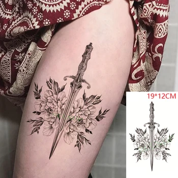 Nepremokavé Dočasné Tetovanie Nálepky Pivónia kvet meč sexy Falošné Tatto Flash Tetovanie Tela Umenia pre Ženy Muži