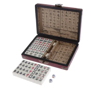 Mini Mahjong Tradičná Čínska Verzia Hra s Prenosné Wodoen Box Mah-Jongg Cestovné Rodina Voľný Čas