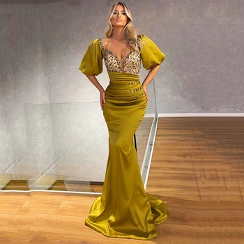 Yipeisha Morská víla Prom Šaty s Rukávmi Luxusné Kryštály Večerné Šaty Lístkového Rukávy Dlhé Formálnej Strany Šaty 2022 Vestido de Festa