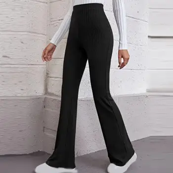 Čierne Pletené Dlhé Nohavice 2021 Ženy, Úsek Obličkového Nohavice Jednofarebné Vysoký Pás Chudá Bežné Nohavice Streetwear