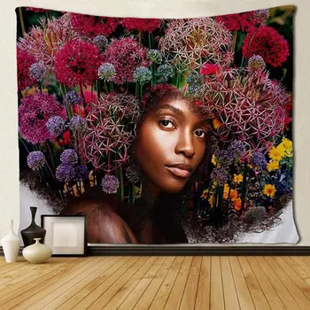 Black Art Nástenné Gobelíny Hippie Umenie Afrických Amerických Žien Kvet Vlasy Umenie Tapisérie Stene Visí