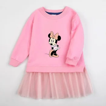 Jeseň Deti Vestidos Cartoon Minnie Mouse Vytlačené Krátke Mikina Šaty Celkom Milé Dievčatá Oblečenie Narodeniny Detí Kostým