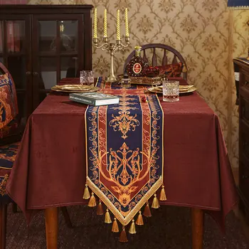Retro Americký Velvet Stôl Runner Klasické Luxusné Domov Hotel Obrus Strapec Dekor Červená Modrá Skrinka Kryt Látkou Posteľ Pretekárov