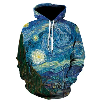 Harajuku Van Gogh Olejové Maľby, Hviezdna Noc 3D Tlač s Kapucňou, Ženy/Muži móda hip-hop, pop Mikina 2021 mens hoodies