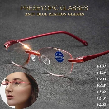 Zväčšovacie Sklo Anti Modré Svetlo Presbyopia Eyeswear Okuliare Na Čítanie Pamäte Ďalekozrakosť Frameless Bez Obrúčok +1.0+1.5+2.0+2.5+3.0+3.5+4.0
