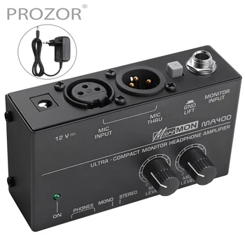 PROZOR Ultra Kompaktný Slúchadlový Zosilňovač pre XLR Mikrofón Audio Signál 6.35 mm a 3,5 mm Jack Výstup S napájacím Adaptérom MA400