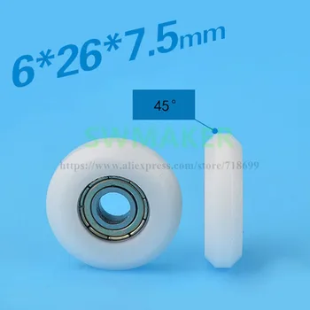 6*26*7.5 mm POM Nylon plastové kladka pre DIY 3D tlačiarne rytie stroj ložiská 696zz R(Y) typ kolesa načasovanie kladka veľkosť