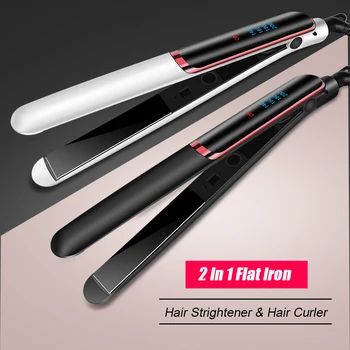 Ploché Železo Negatívne Ióny Narovnanie Vlasov 2 V 1 Professional Hair Straightener Curler 4-Výstroj Teplota Rýchlo Rovno Curling