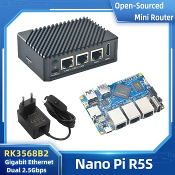 Nanopi R5s Rockchip Rk3568 Quad-core 2.0 GHz Dual 2,5 G + Gigabit Voliteľné 2 / 4 GB RAM, 8 / 16 GB EMMC s Kovové puzdro Mäkké Router