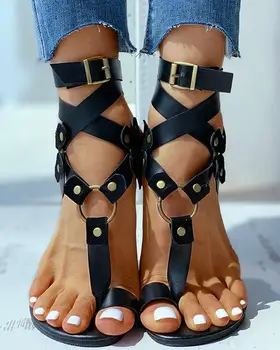 2020 Ženy Ploché had Letné Sandále Plus Veľkosť 43 Bežné Pláže Topánky Ženy Pracky Popruhu Gladiator Otvorené Prst Flops Ženy Čierna