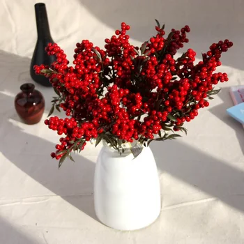 Berry Umelý Kvet Falošné červené bobule Vianočné Kvet Nový Rok dekor Strom Umelé berry Vianočné Dekorácie Pre Domov