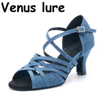 Venuša Lákať Blue Denim Polovice Päty Dámy latinské Tanečné Topánky Sála Tanečné Topánky 6.3 CM