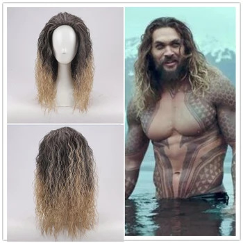 Aquaman parochňu Aquaman Úlohu Hrať Poseidon syntetické Vlasy Komické Cosplay Kostým Kučeravé Parochne Jason Momoa + parochňu spp