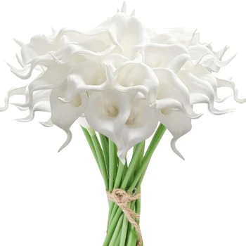 Biele Mini Pu Kala Lily Umelý Kvet Pre Svadobné Kytice Dekorácie Baby Sprcha Centerpieces Svadobné Kytice Dekor