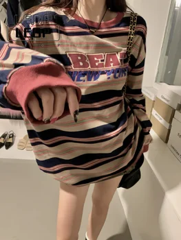 Retro Harajuku Dlhým rukávom Pruhované tričko Bežné Pohodlné List Tlač Gotický dámskej Módy Y2k Voľné Topy Dámy T-shirt