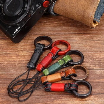 Ručné Pôvodné Drevené Kožené Fotoaparát Prst Prsteň Popruhy Telefón Strane ozdobná šnúrka na uniforme pre Sony RX100II-M2/M3 Canon G7X/G7X2 Fuji X100