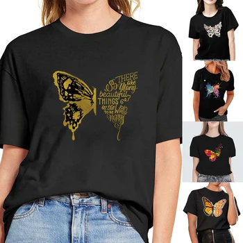 Ženy T Príležitostné Letné Tričko Krátky Rukáv Motýľ Vytlačené Tshirts Voľné Módne Topy Tees Trend Oblečenie, Streetwear Pulóver