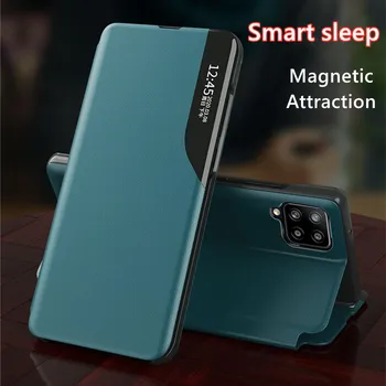 PU Kožené Smart View Window Flip Telefón puzdro Pre Samsung Galaxy F62 Magnetický Držiak Shockproof Kryt pre Samsung M62 Stojan Coque