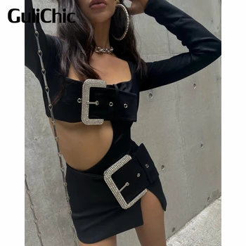 4.2 GuliChic Ženy High Street Sexy Drahokamu Pracky Slim Split Mini Sukne