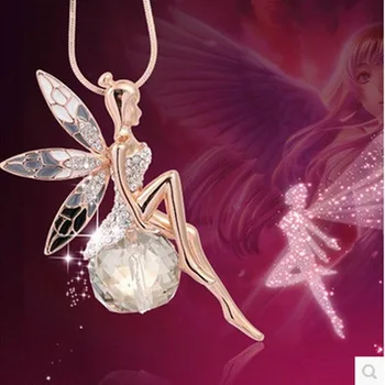 Vintage Víla, Motýľ Prívesok Náhrdelník Módne Kúzlo Crystal Anjel Krídla Náhrdelník Ženy Sveter Reťazca Náhrdelníky Strany Šperky