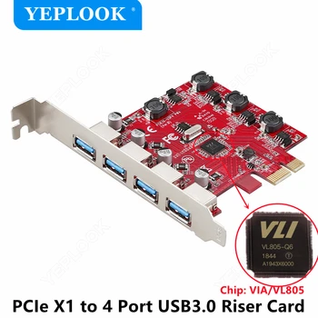 PCIe x1 USB3.0 Rozširujúca Karta 4 Porty USB3.0 Hub High Speed 5Gbps Stúpačky Karty Adaptéra Červená PCB Dosky VL805 Chipset pre Desktop
