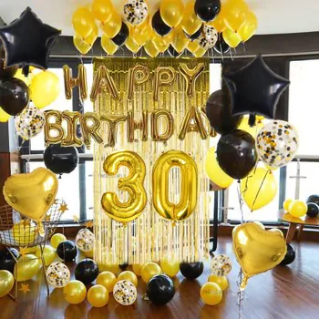 60pcs Gold Black Balóny Happy Birthday Party Dekorácie Chlapec, Muž, Žena, 10. do 12. a 13. 15. 18 25 30 40 50 60 75. Rokov