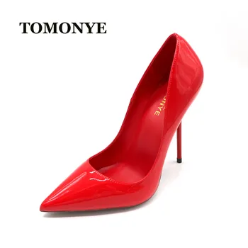 TOMONYE červená patent upozornil na podivné špeciálne tenké päty ženy lady dievča, nočný klub sexy päty topánky čerpadla veľká malá veľkosť 45,46