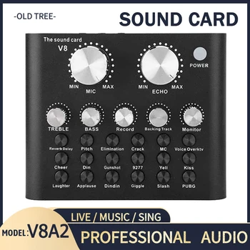 V8A2 Profesionálny Audio Live Zvuková Karta Bluetooth Vysielania Webcast Studio Záznam Spievať Výkon pre Gitaru, Mikrofón Telefón Počítač