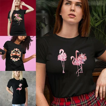 2022 Nové Flamingo Vytlačené T-Shirt Lete Bežné Ženské Krátky Rukáv Vysokej Kvality, O-krku Pulóver T-Shirts Top Tees Oblečenie pre Ženy